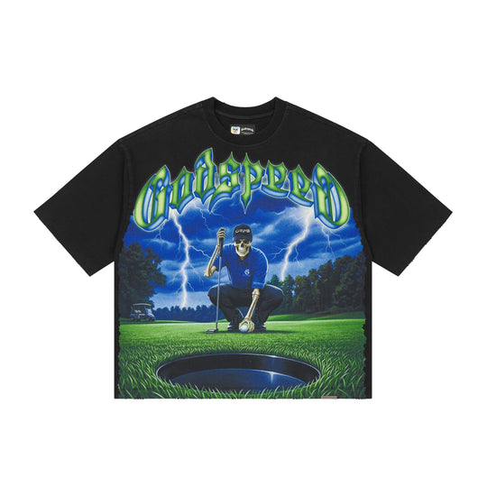 Godspeed Mens No Mulligans Crew Neck T-Shirt Black Wash