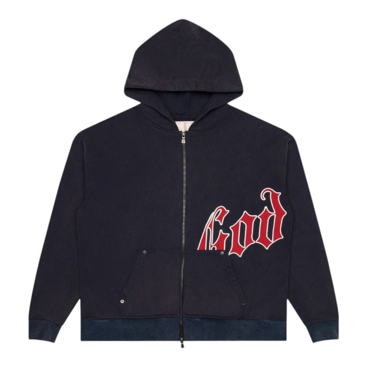 Godspeed Mens OG Logo V2 Boom Zip Up Hoodie Black/Silver Satin