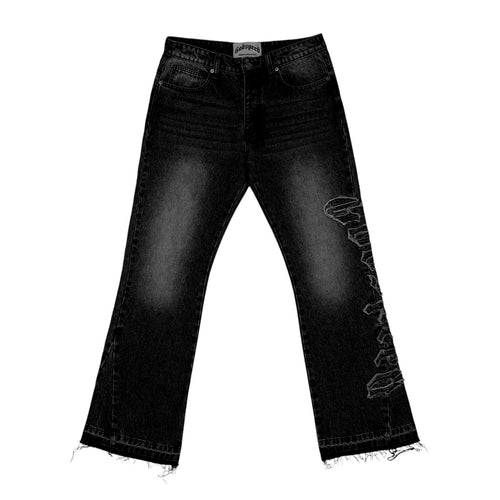Godspeed Mens Og Logo Stitched Straight Flare Jeans Black Wash