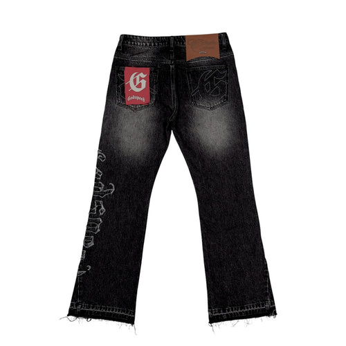 Godspeed Mens Og Logo Stitched Straight Flare Jeans Black Wash