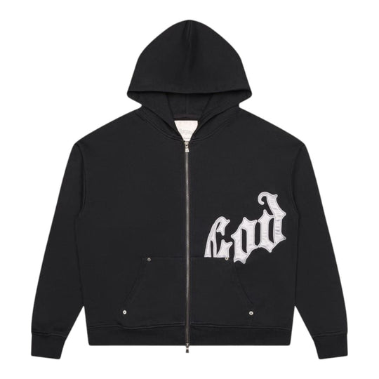 Godspeed Mens OG Logo V2 Boom Zip Up Hoodie Black/Silver Satin