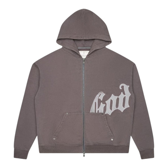 Godspeed Mens OG Logo V2 Boom Zip Up Hoodie Stone Grey