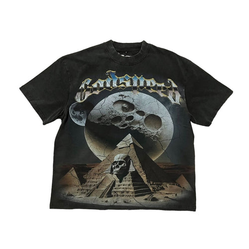 Godspeed Mens Planet Giza  Crew Neck T-Shirt Black Washed