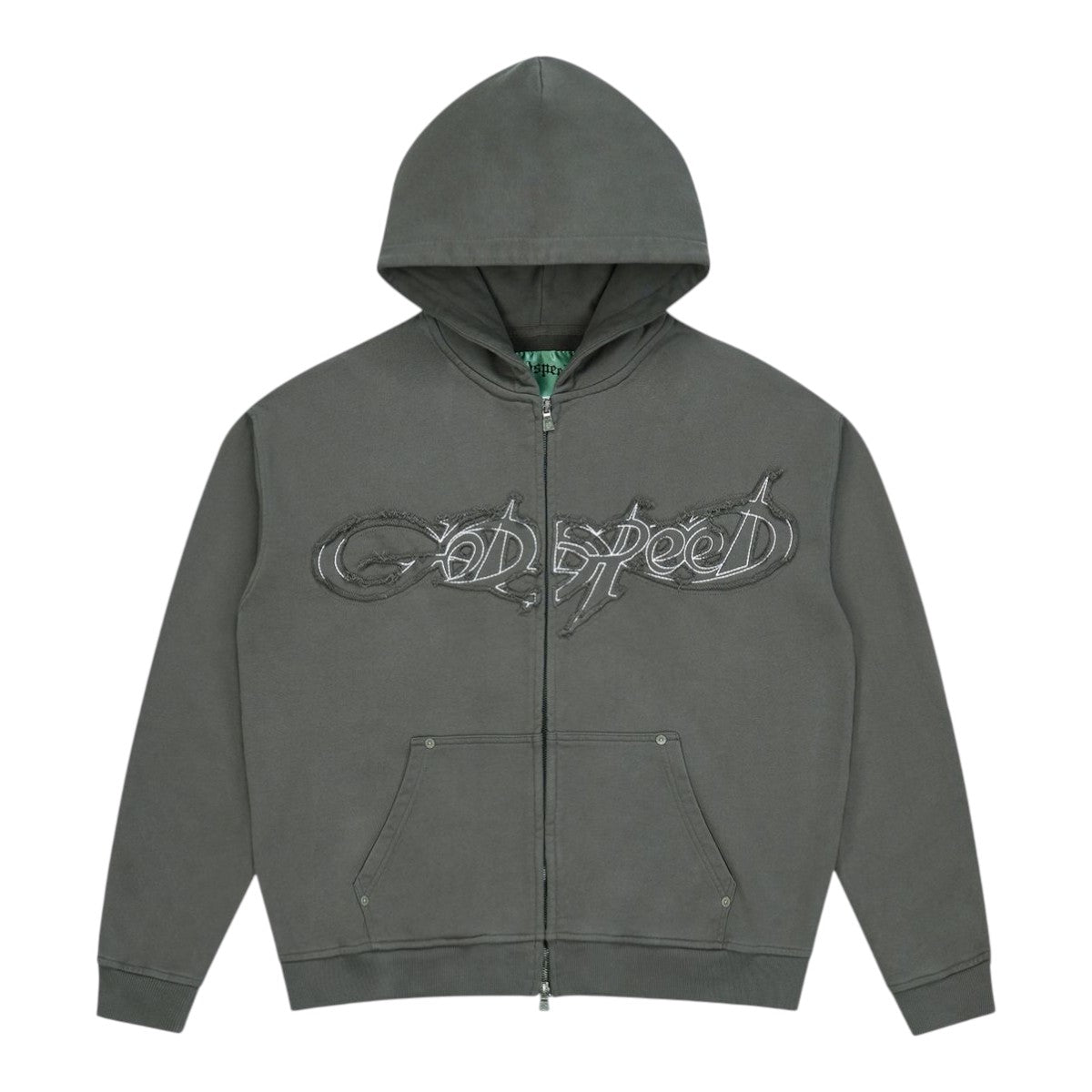 Godspeed Mens Raw Import Zip Up Hoodie Grey