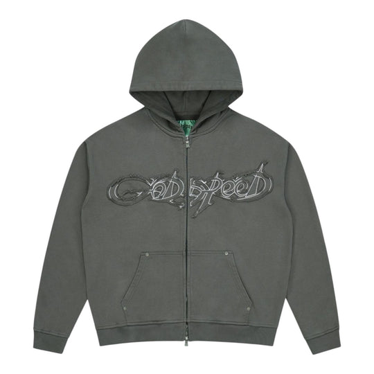 Godspeed Mens Raw Import Zip Up Hoodie Grey