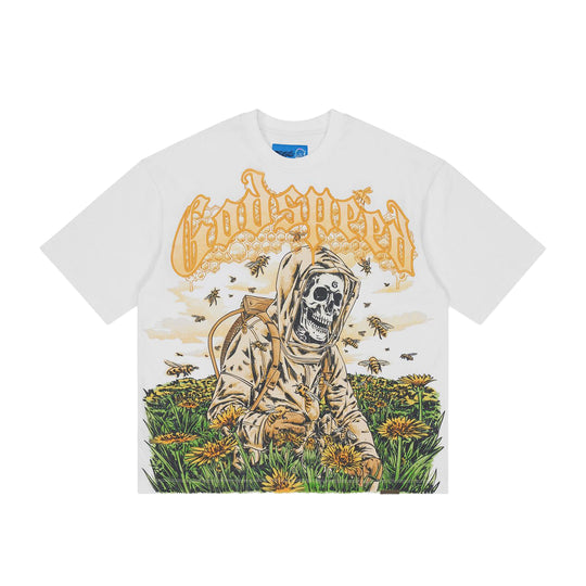Godspeed Mens NextGen Save the Bees II Crew Neck T-Shirt White