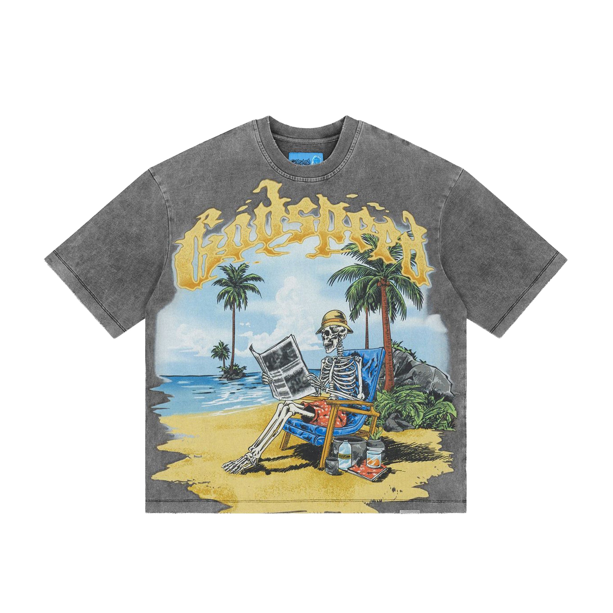 Godspeed Mens NextGen Skeleton Beach II Crew Neck T-Shirt Grey Wash