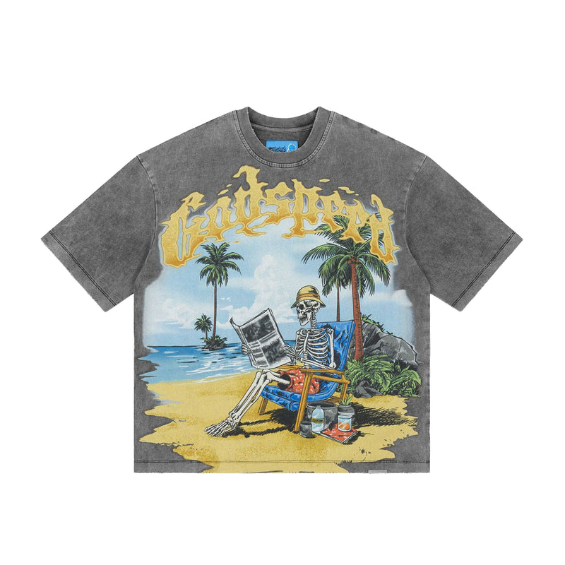 Godspeed Mens NextGen Skeleton Beach II Crew Neck T-Shirt Grey Wash
