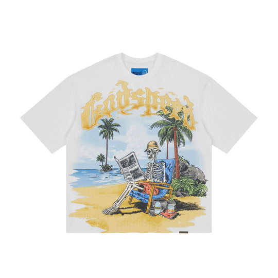 Godspeed Mens NextGen Skeleton Beach II Crew Neck T-Shirt White