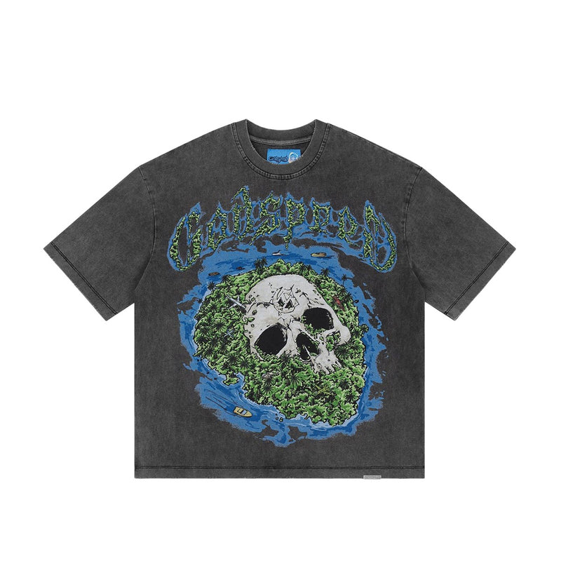 Godspeed Mens NextGen Skull Island II Crew Neck T-Shirt Grey Wash