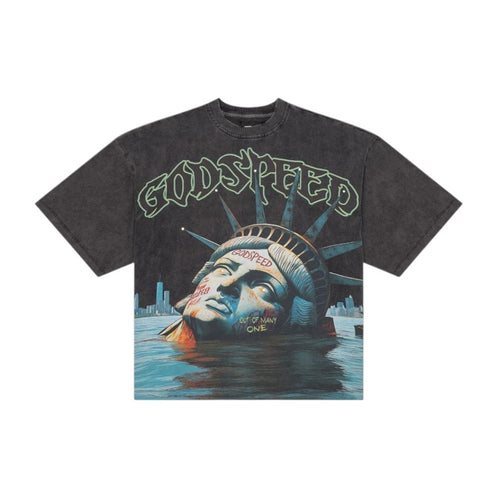 Godspeed Mens Sunken Liberty Crew Neck T-Shirt Grey Wash