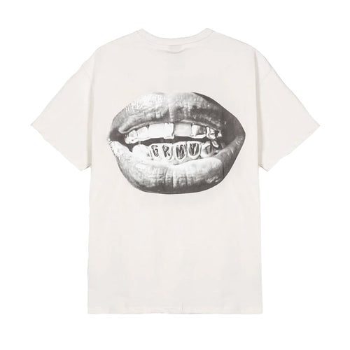 Grimey Mens Peace Within The Glitzy Grillz Crew Neck T-Shirt GA732-OWHT Off White