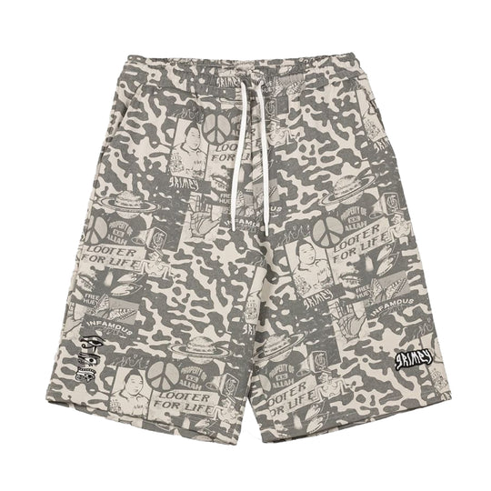 Grimey Mens Peace Within All Baggy Sweatshorts GBSS191-LGRE Light Grey