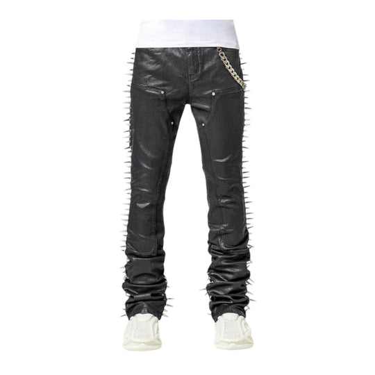 Guapi Mens Spikes Denim Jeans 494 Obsidian Black