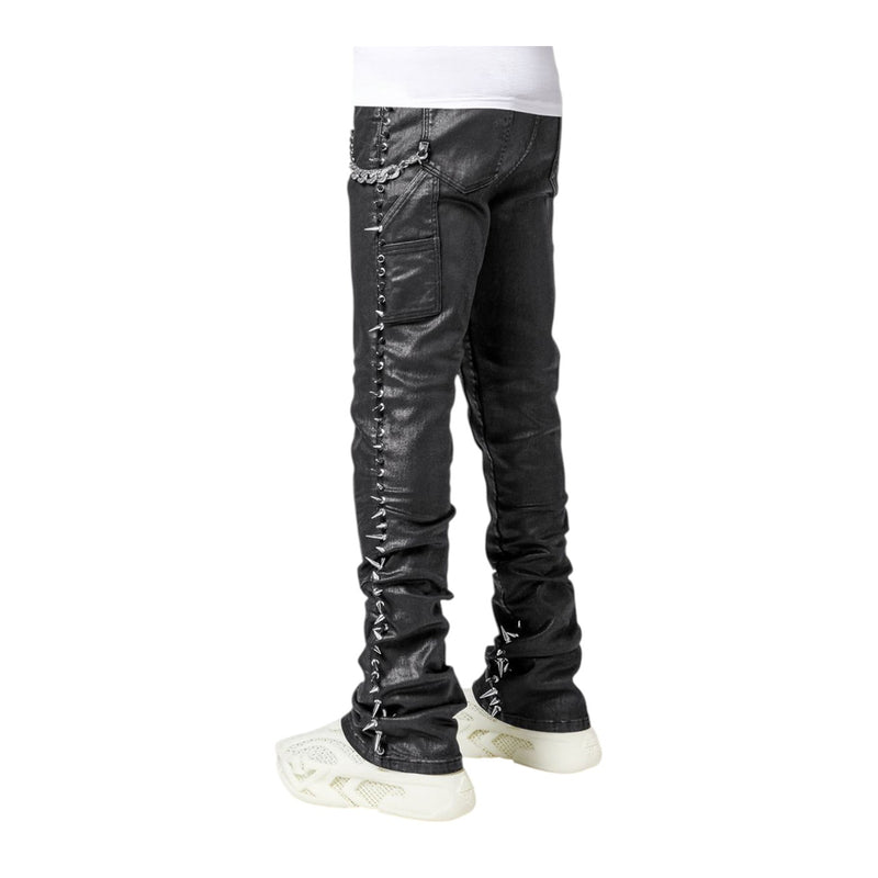 Guapi Mens Spikes Denim Jeans 494 Obsidian Black
