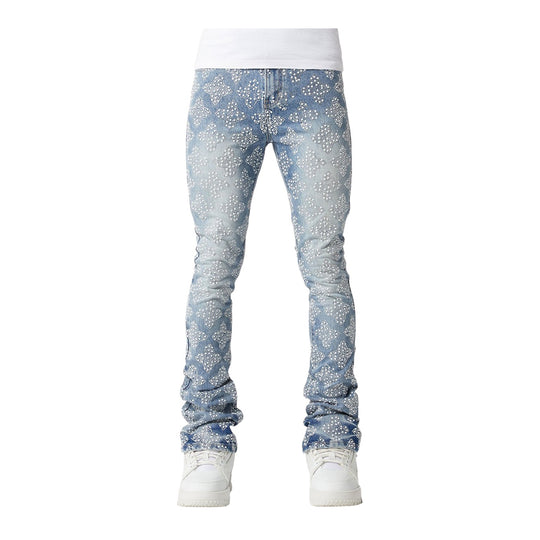 Guapi Mens Embellished Denim V4 Jeans 521 Aqua Blue