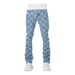 Guapi Mens Checkerboard Denim Jeans 580 Aqua Blue