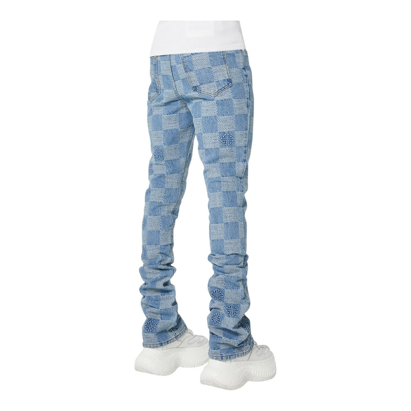 Guapi Mens Checkerboard Denim Jeans 580 Aqua Blue