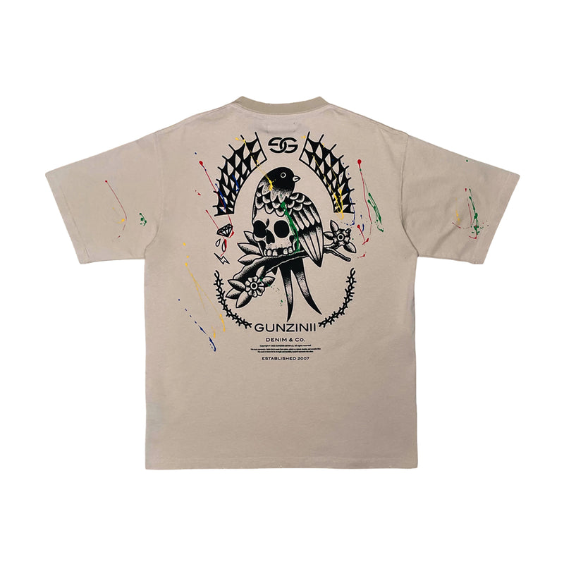 Gunzinii Mens Fly Paint Crew Neck T-Shirt GZ203 Khaki