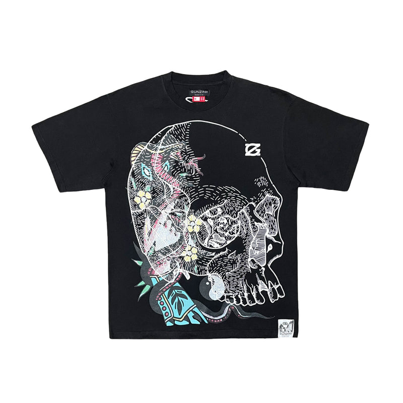 Gunzinii Mens Skull & Bones Crew Neck T-Shirt Black