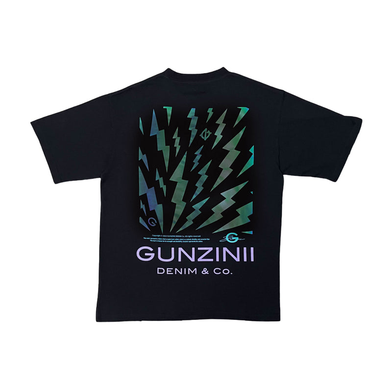 Gunzinii Mens Reflective Electricity Crew Neck T-Shirt Black