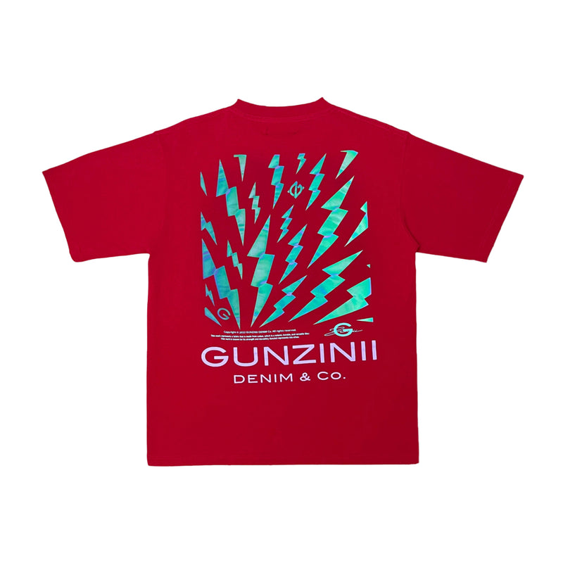 Gunzinii Mens Reflective Electricity Crew Neck T-Shirt Red