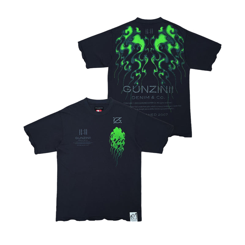 Gunzinii Mens Flame Garment Dyed Crew Neck T-Shirt GZ317 Blk/Charcoal