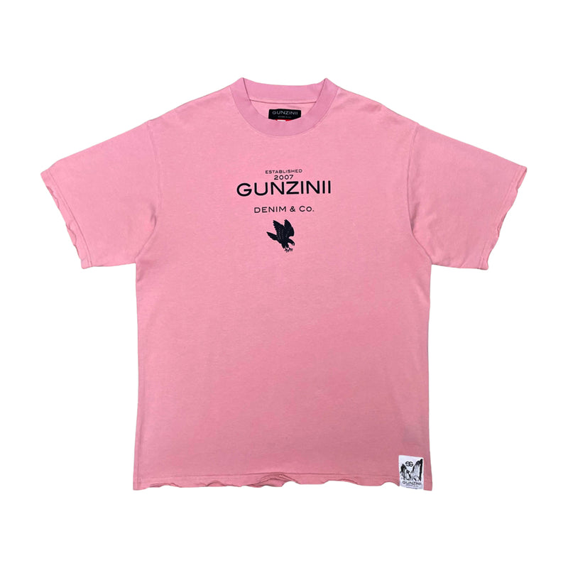 Gunzinii Mens Eagle Garment Dyed Crew Neck T-Shirt GZ318 Pink