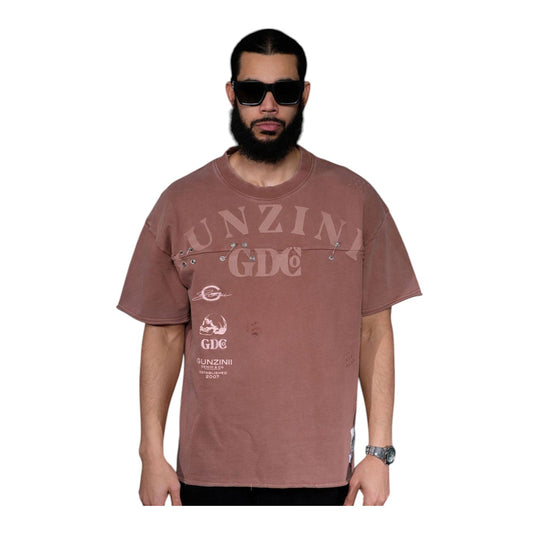 Gunzinii Mens GDC Pin Crew Neck T-Shirt GZ558-BRW Brown