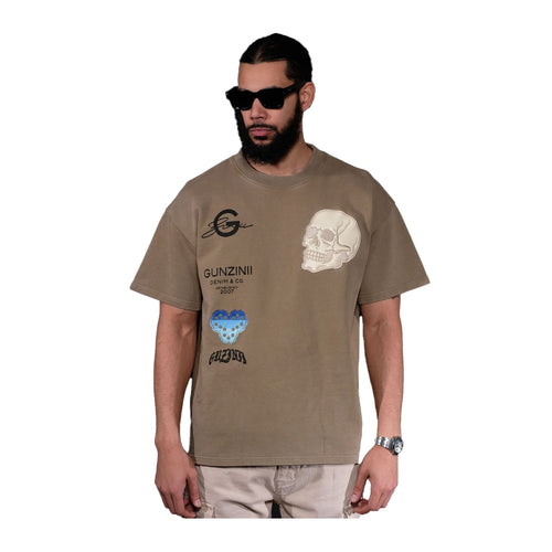 Gunzinii Mens Skull Crew Neck T-Shirt GZ568-ARG Army Green
