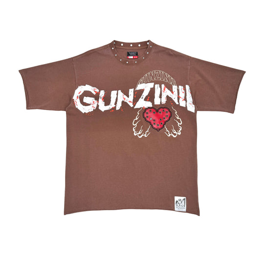 Gunzinii Mens Heart Crew Neck T-Shirt GZ637-BRW Brown