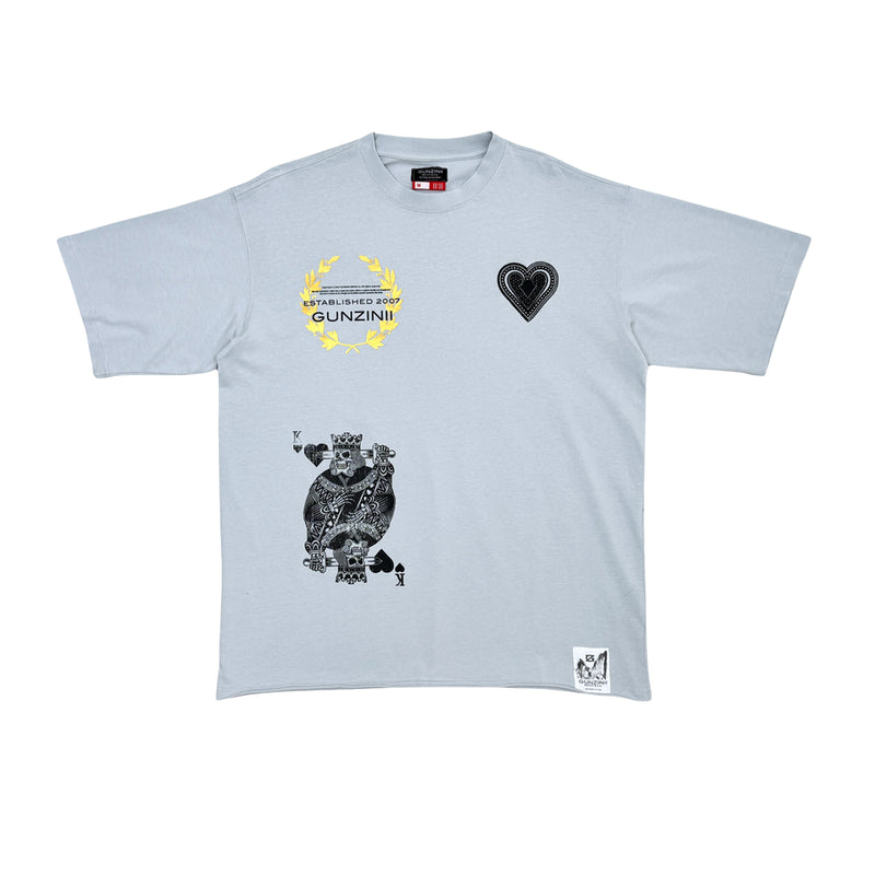Gunzinii Mens King Of Hearts Crew Neck T-Shirt GZ641-GRY Grey