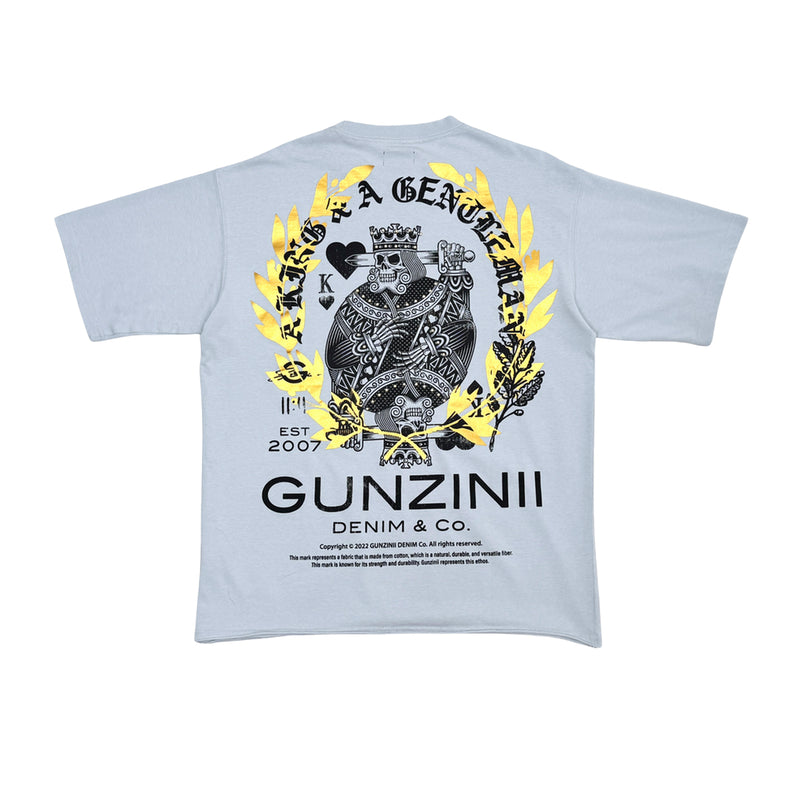 Gunzinii Mens King Of Hearts Crew Neck T-Shirt GZ641-GRY Grey