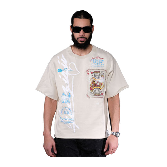 Gunzinii Mens King Heart Crew Neck T-Shirt GZ664-SND Sand