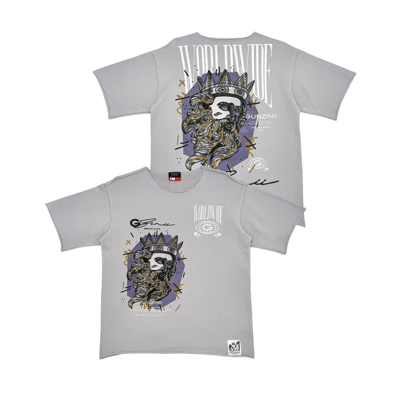 Gunzinii Mens Worldwide Crew Neck T-Shirt GZ692-LTG Light Grey