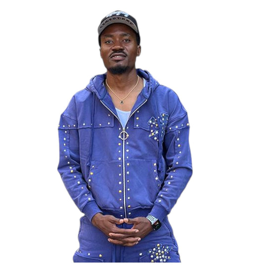 Hudson Outerwear Mens Studded Fleece Oversized Hoodie 585 Navy