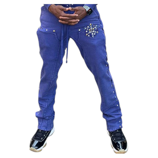 Hudson Outerwear Mens Studded Fleece Flare Joggers 586 Navy