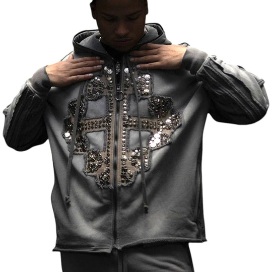 Hudson Outerwear Mens Knight SLV Fleece Zip Up Hoodie 622-GRY Grey