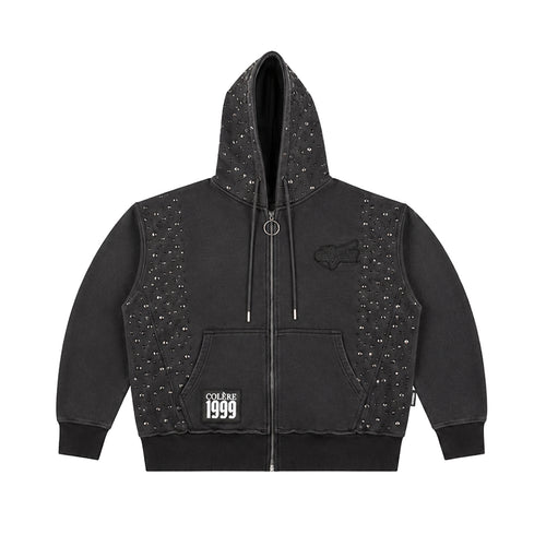 Hudson Outerwear Mens Stones Studs Zip Up Hoodie 637-LT GRY Light