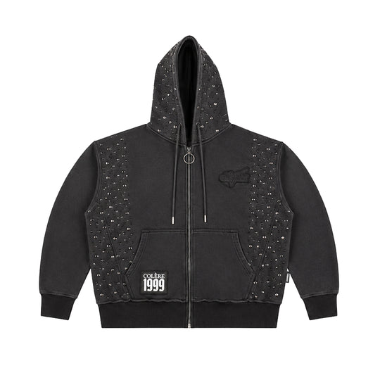 Hudson Outerwear Mens Stones Studs Zip Up Hoodie 637-BLK Black