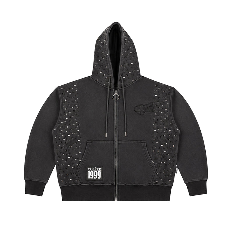 Hudson Outerwear Mens Stones Studs Zip Up Hoodie 637-BLK Black