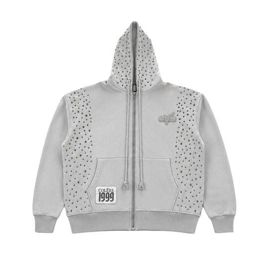 Hudson Outerwear Mens Stones Studs Zip Up Hoodie 637-LT GRY Light Grey