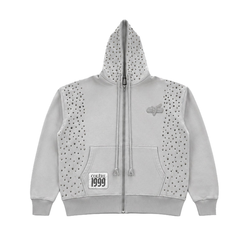 Hudson Outerwear Mens Stones Studs Zip Up Hoodie 637-LT GRY Light Grey