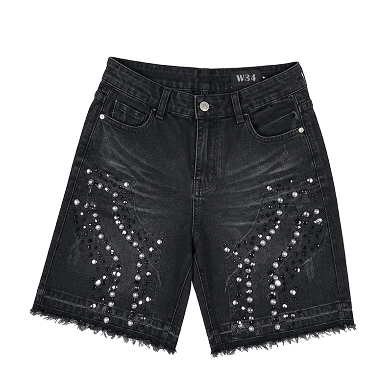 Hudson Outerwear Mens Carpenter Stud& Fancy Stone Denim Shorts HUDS-644-BLK Black