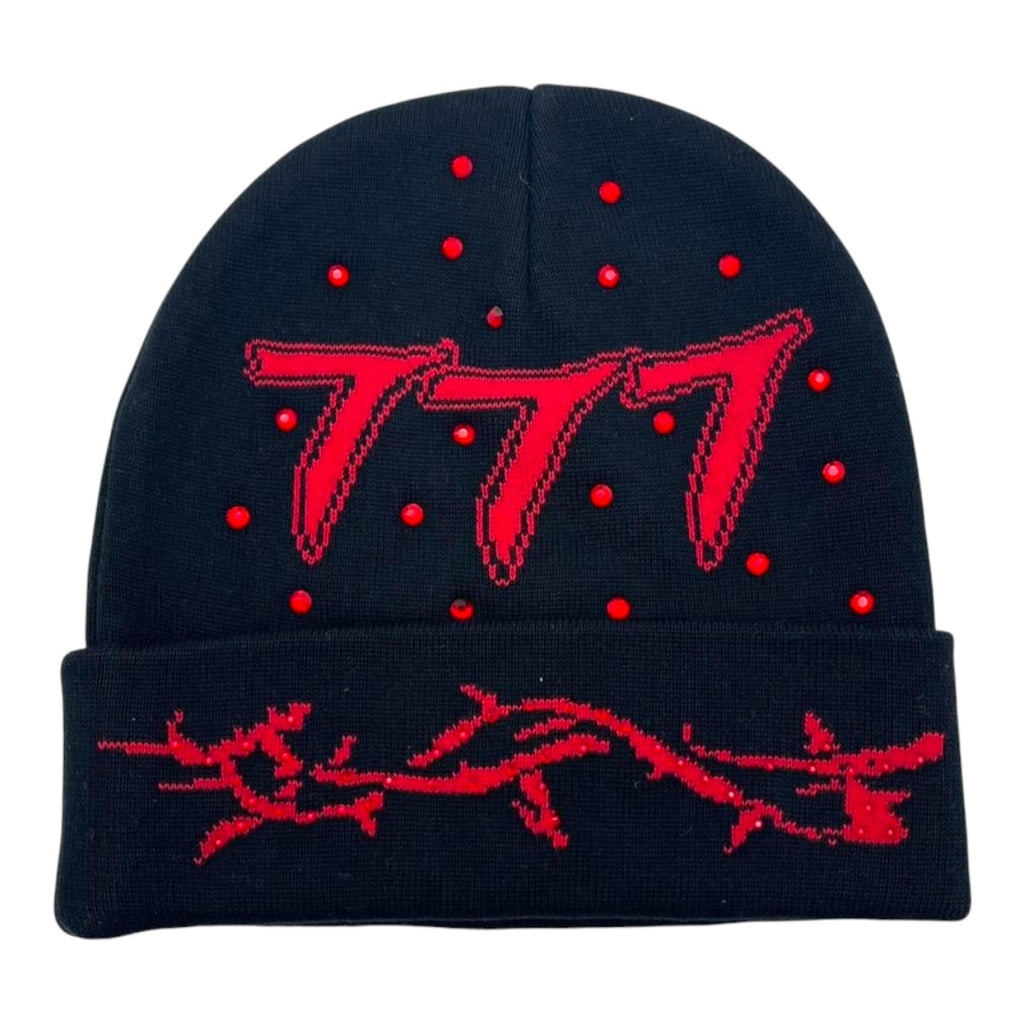 Hudson Outerwear Mens V2 Diamond 777 Beanie CD0417-BLK/RED Black