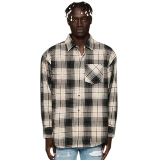 Purple Brand Mens Wordmark Plaid Western Button Front Shirt P348-PFBR224 Brown