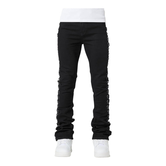 Guapi Mens Monogram Velour Denim Jeans 462 Black