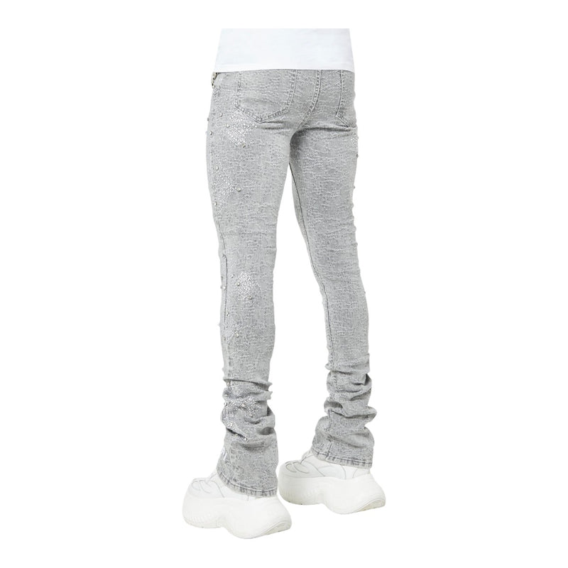 Guapi Mens Distressed Cross Denim Jeans 569 Smoke Grey