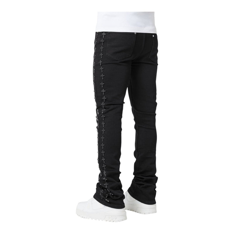 Guapi Mens Crosses Embellished Denim Jeans 465 Black
