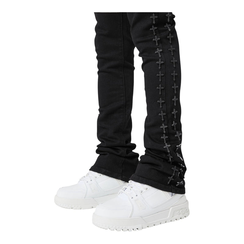 Guapi Mens Crosses Embellished Denim Jeans 465 Black